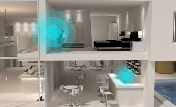 hotelnext: 3D Bild mit Einsicht in ein Hotelzimmer und die Bar darunter